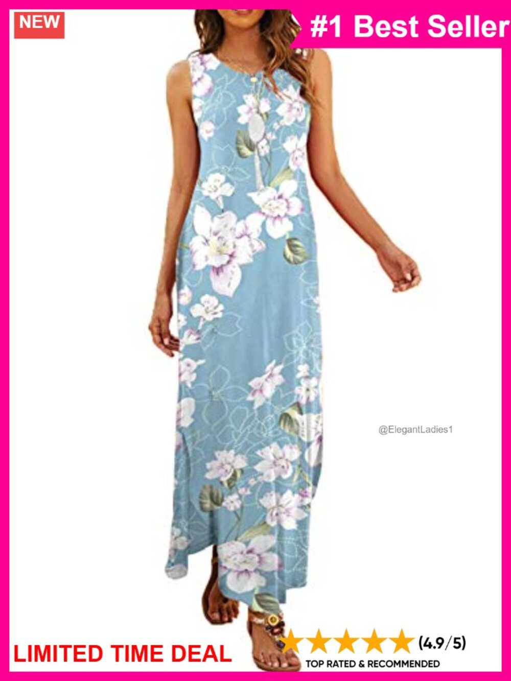 Sleeveless Maxi Dress with Pockets Side Slit Casual Summer